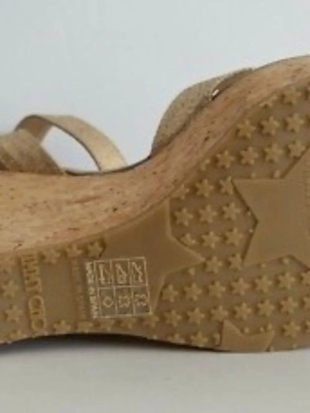 Jimmy Choo Papyrus Cork Platform Wedge Sandals Nude Patent Leather EU 41, US 11